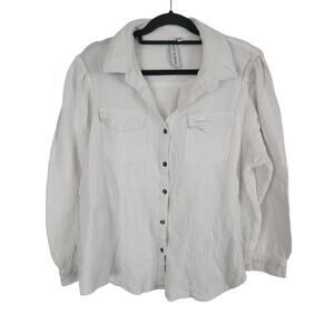 Grace & Karma Button Front 2x Womens Plus Size White Long Sleeve Collared Pocket